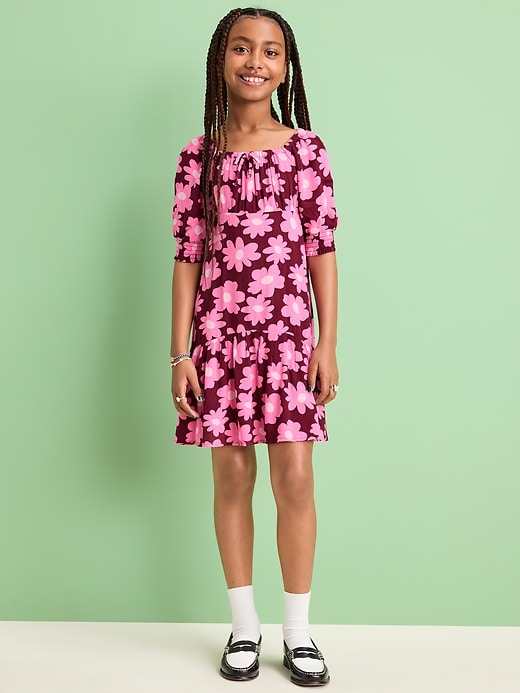 View large product image 1 of 3. Short-Sleeve Crinkle Crepe Swing Dress for Girls