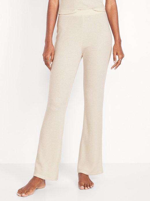 Image number 1 showing, High-Waisted Cozy Waffle Flare Pants