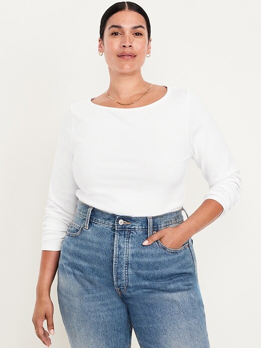 Image number 6 showing, Snug Long-Sleeve Boat-Neck T-Shirt