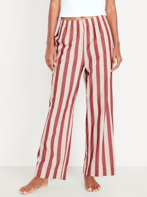 High-Waisted Poplin Pajama Pant - Pink/Red Stripe