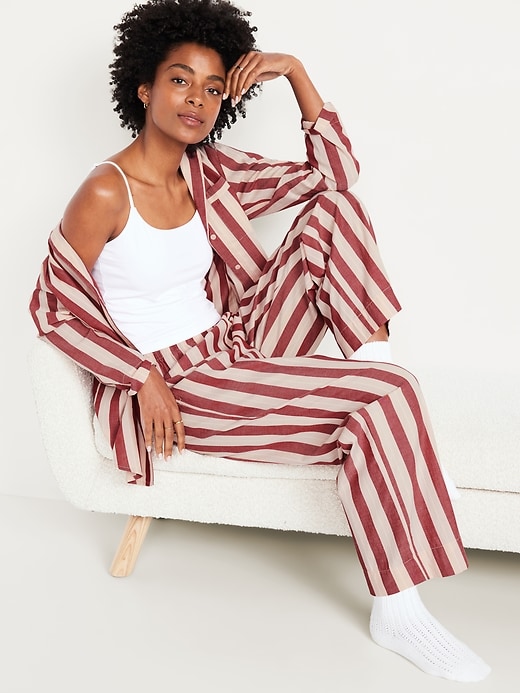 Image number 3 showing, High-Waisted Poplin Pajama Pant
