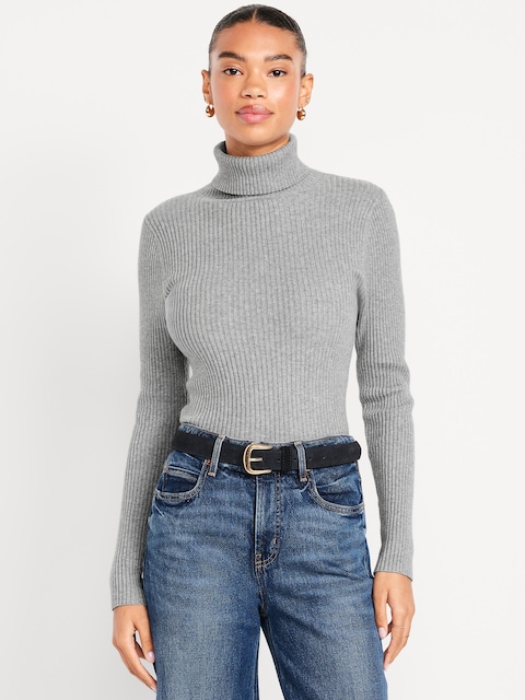 SoSoft Lite Rib Turtleneck Sweater - Heather Gray