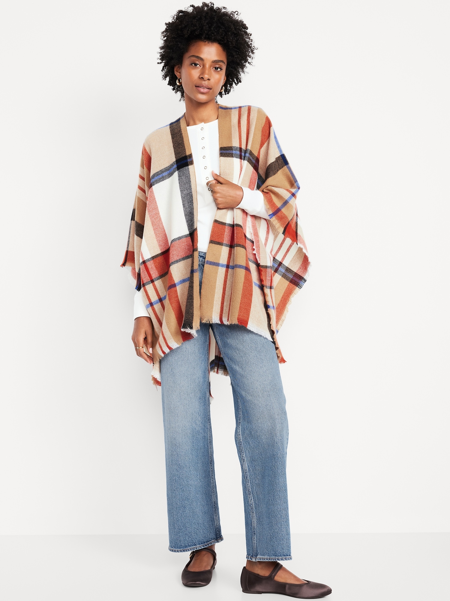 Flannel Fringe Poncho | Old Navy