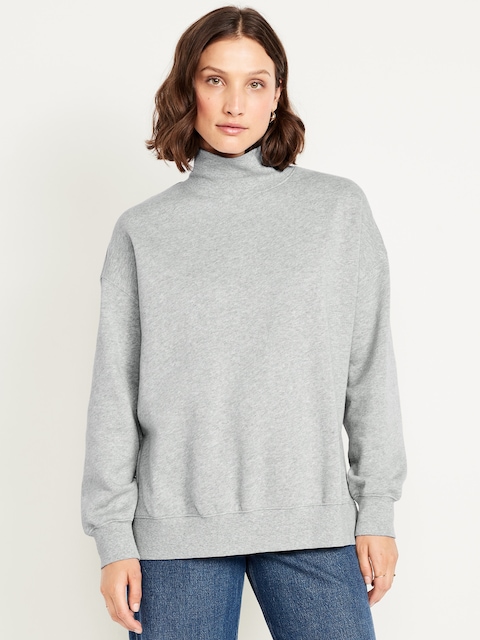 Chandail long surdimensionné en coton ouaté PurConfort - Gris Chiné