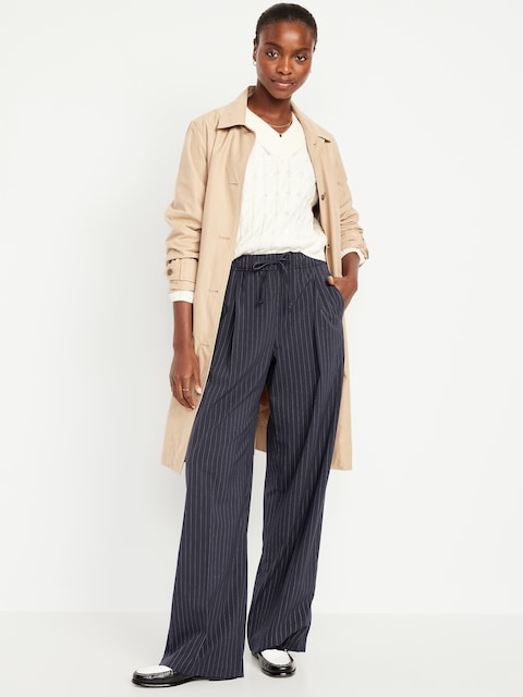 High-Waisted Billie Pinstripe Wide-Leg Trouser - Navy Stripe