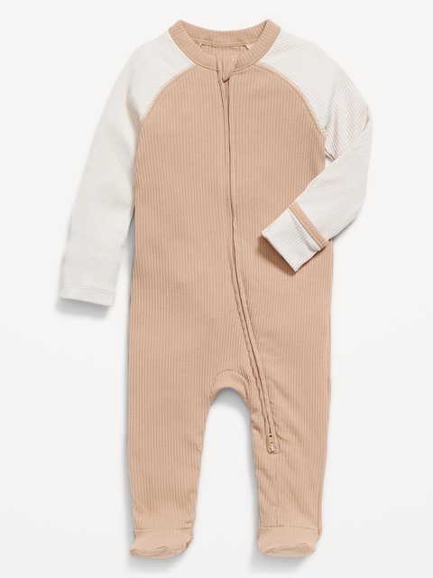 Ribbed 2-Way-Zip Sleep & Play Footed One-Piece for Baby - Classic Camel
