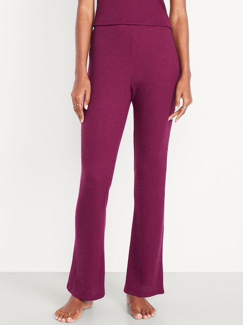 High-Waisted Cozy Waffle Flare Pants - Madder Root