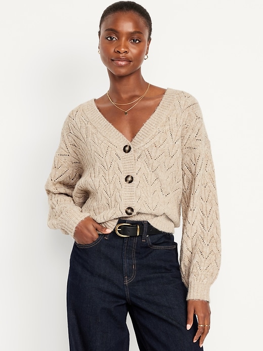 Image number 1 showing, Wool-Blend V-Neck Cardigan Sweater