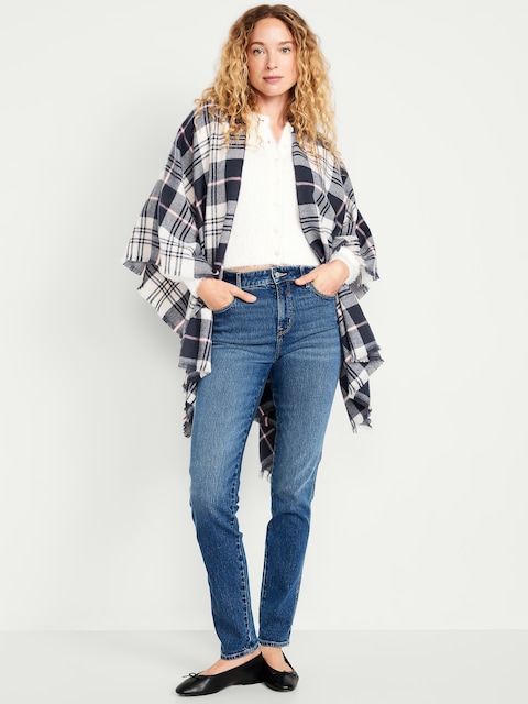 Poncho en flanelle à franges. - Assortiment Bleu