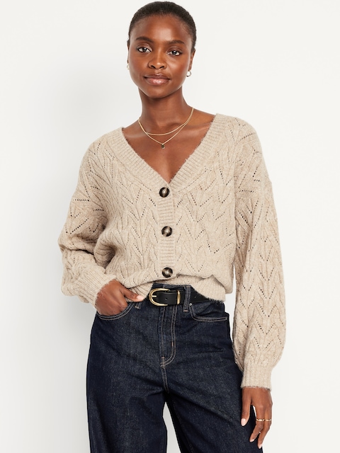 Wool-Blend V-Neck Cardigan Sweater