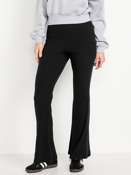 Image number 1 showing, High-Waisted Fashion Ribbed Flare Leggings