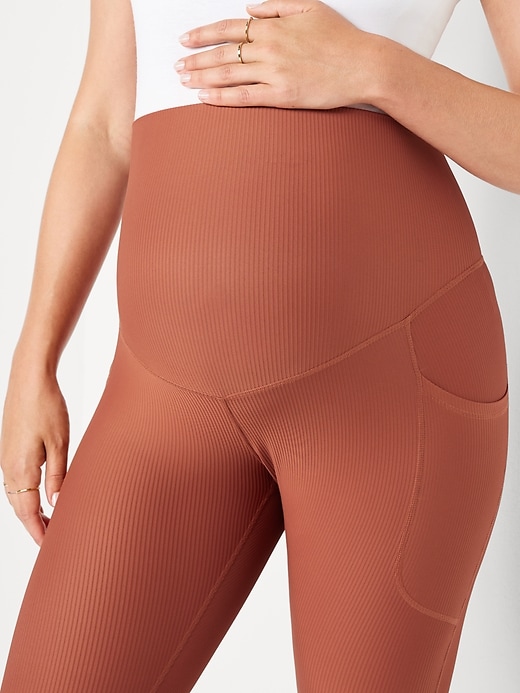 Image number 5 showing, Maternity Full Panel PowerSoft 7/8 Rib Leggings