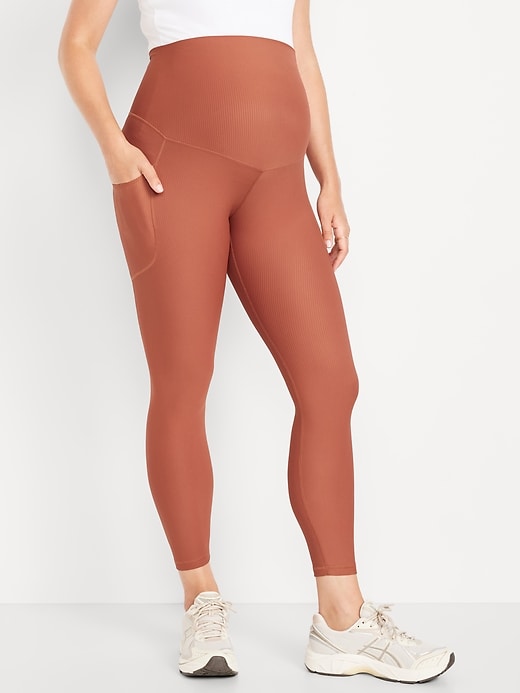 Image number 1 showing, Maternity Full Panel PowerSoft 7/8 Rib Leggings