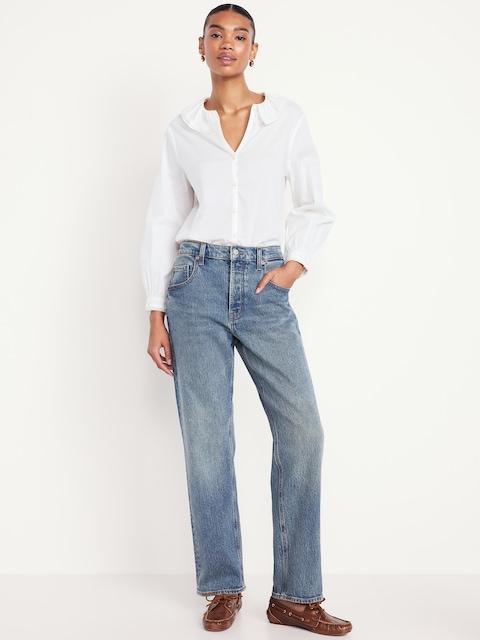 Mid-Rise Slouchy Straight Jeans - Medium Wash