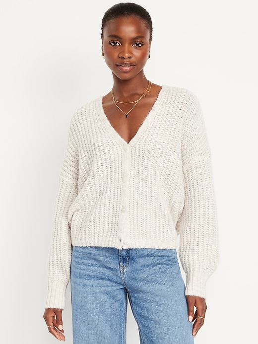 L'image numéro 1 présente Cardigan en mélange de laine à mailles perlées