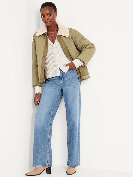 L'image numéro 3 présente Cardigan en mélange de laine à mailles perlées