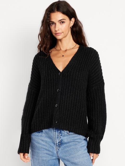 Cardigan en mélange de laine à mailles perlées - Noir De Jais