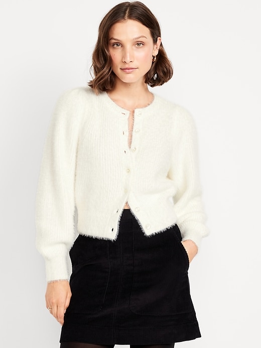 Image number 1 showing, Cropped Eyelash Cardigan Sweater