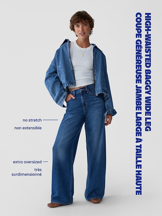 Image number 4 showing, High-Waisted Baggy Wide-Leg Studded Jeans