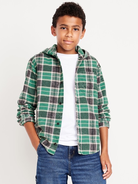 Long-Sleeve Plaid Hooded Shirt for Boys