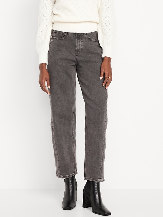 Image number 2 showing, High-Waisted Barrel Ankle Jeans