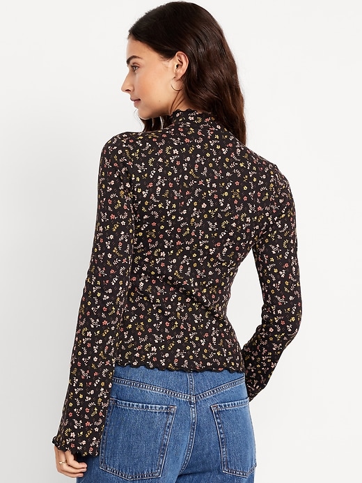 Image number 2 showing, Mock-Neck Lettuce-Edge Rib Top