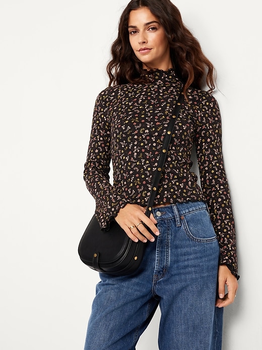 Image number 3 showing, Mock-Neck Lettuce-Edge Rib Top