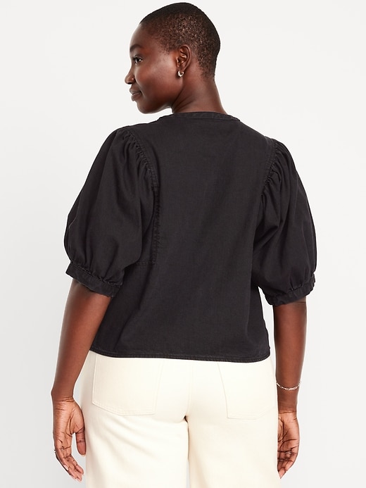 Image number 6 showing, Puff-Sleeve Button-Down Cropped Shirt