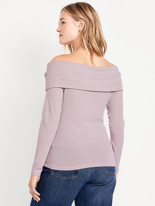 Image number 5 showing, Off-Shoulder Long-Sleeve Ribbed Top
