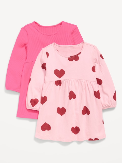 Long-Sleeve Fit and Flare Dress 2-Pack for Toddler Girls - Pink Hearts