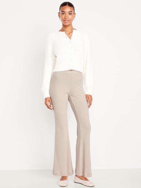 High-Waisted Fashion Ribbed Flare Leggings - A Shore Thing