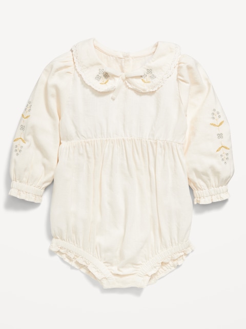 Long-Sleeve Ruffled Collar One-Piece Romper for Baby - Creme De La Creme
