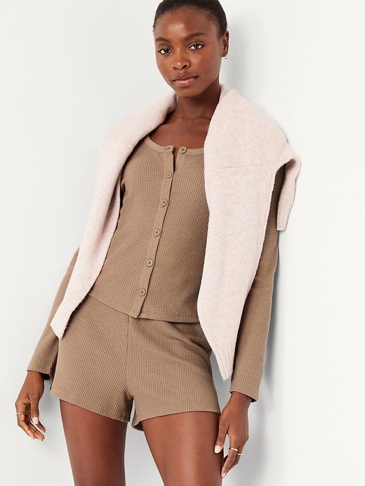 Image number 3 showing, High-Waisted Cozy Waffle Pajama Shorts