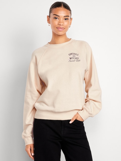 SoComfy Oversized Graphic Raglan Sweatshirt - Ghouls And Witches Social Club