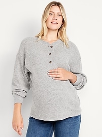 Image number 1 showing, Maternity Oversized Cozy Waffle Henley Top