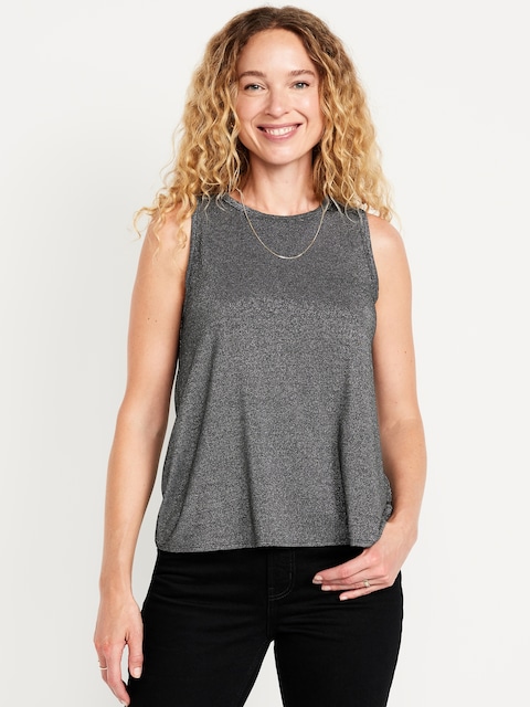 Luxe High-Neck Shine Top - Silver Shine