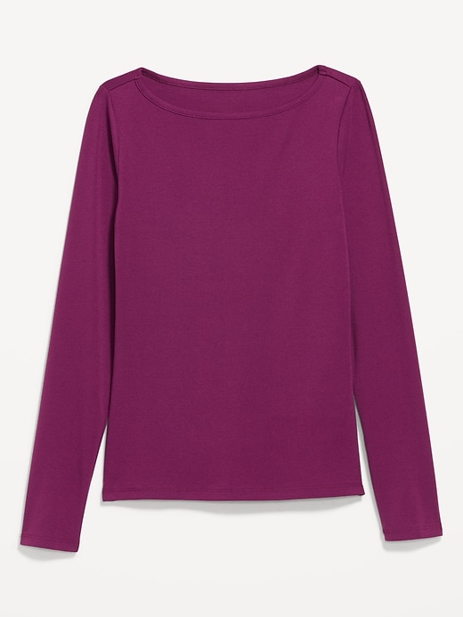 L'image numéro 4 présente T-shirt ajusté à manches longues et à encolure bateau