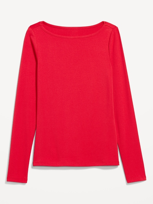 L'image numéro 4 présente T-shirt ajusté à manches longues et à encolure bateau
