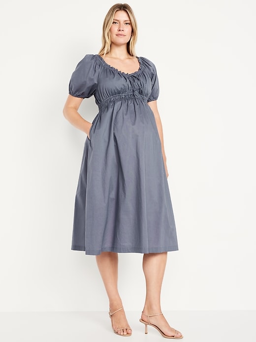Image number 1 showing, Maternity Puff-Sleeve Midi Dress