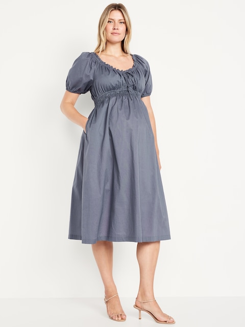 Robe mi-longue à manches bouffantes de maternité