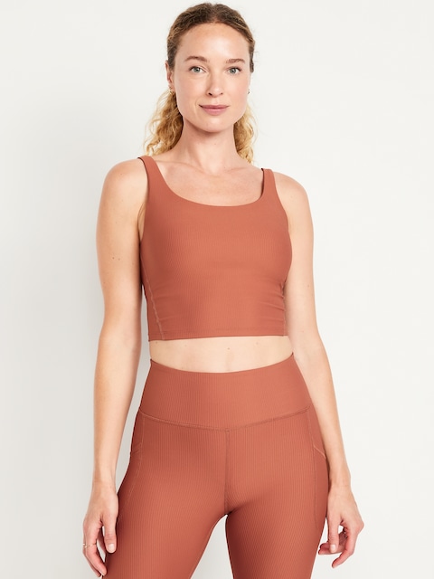 Light Support PowerSoft Rib Longline Sports Bra - Terracotta Bronze