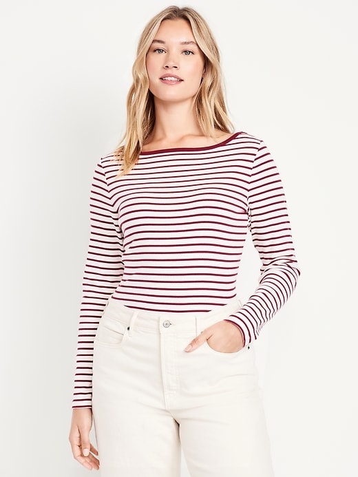 Image number 5 showing, Snug Long-Sleeve Boat-Neck T-Shirt