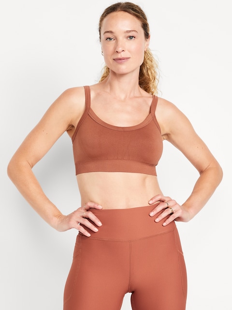 Light Support Fluid Seamless Ribbed Sports Bra - Terracotta Bronze