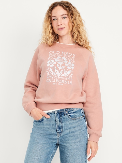 Vintage Crew-Neck Logo-Graphic Sweatshirt - Falling Petal