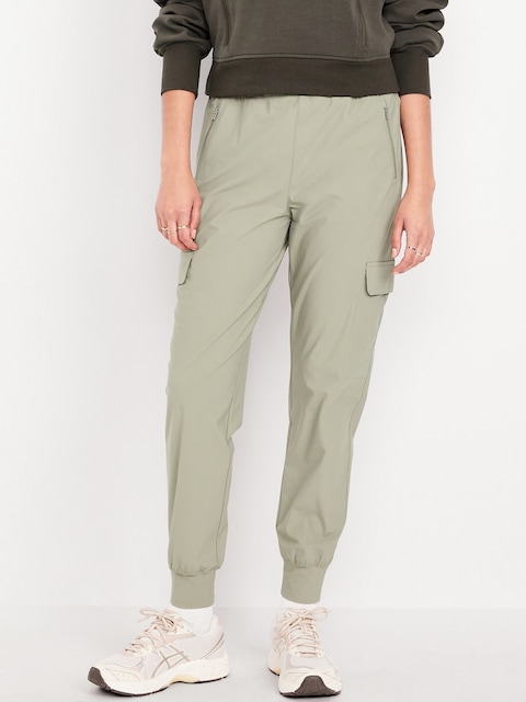 High-Waisted SleekTech Cargo Joggers - Sand Dollar