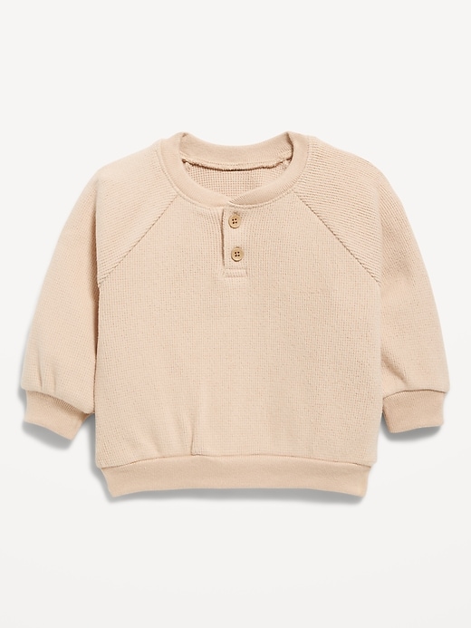 Image number 1 showing, Cozy Long-Sleeve Henley Thermal-Knit Sweatshirt for Baby