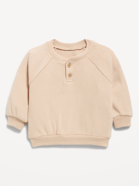 Henley à manches longues en tricot gaufré pour bébé - Pul U Sb Pleine :Sable De Lune