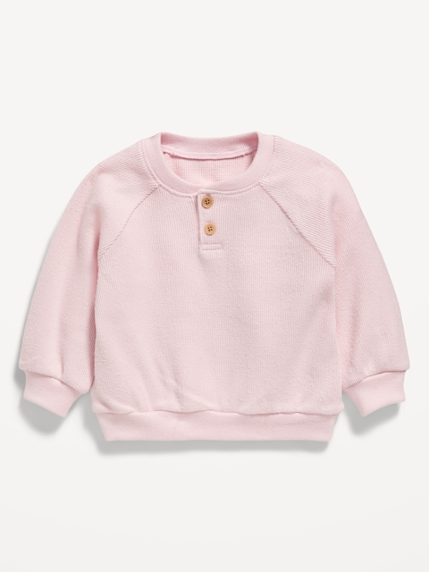 Henley à manches longues en tricot gaufré pour bébé - Rose Pêche