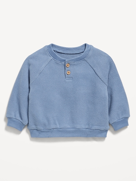 Image number 1 showing, Cozy Long-Sleeve Henley Thermal-Knit Sweatshirt for Baby