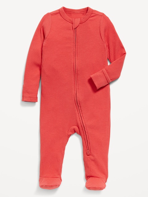 Une-pièce ajusté côtelé à pieds à glissière bidirectionnelle pour bébé - Rouge Brique